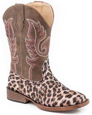 Roper Girls' Glitter Leopard Western Boots - Square Toe