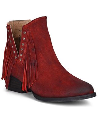 Corral Women's Red Studs & Fringe Fashion Booties - Round Toe