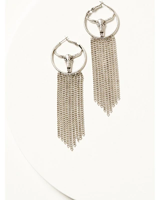 Idyllwind Women's Shelby Steer Head Fringe Hoop Earrings