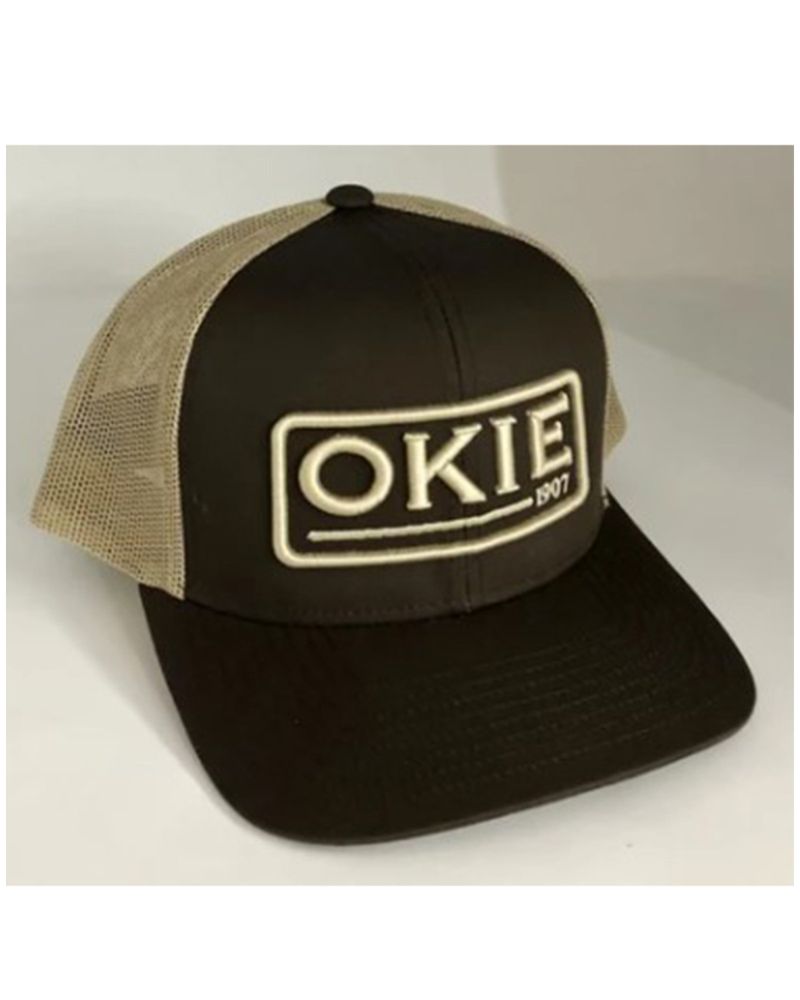 Okie Men's Dark Brown & Tan Nader Puff Logo Embroidered Mesh-Back Trucker Cap