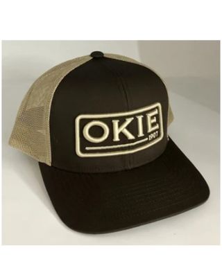 Okie Men's Dark Brown & Tan Nader Puff Logo Embroidered Mesh-Back Trucker Cap