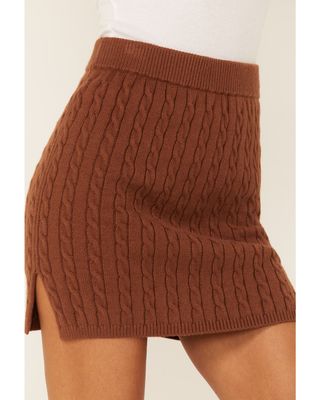 Callahan Women's Rootbeer Brown Cable Knit Genny Mini Skirt