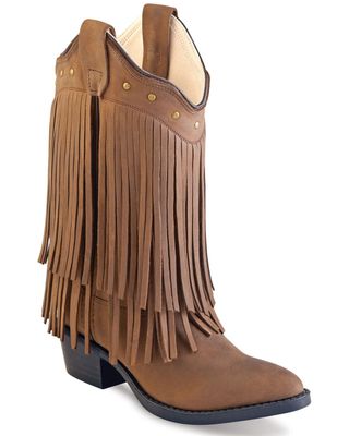 Old West Girls' Long Fringe Western Boots - Round Toe
