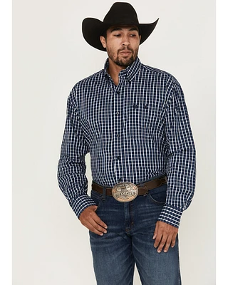 George Strait by Wrangler Men's Plaid Print Long Sleeve Button-Down Stretch Western Shirt - Tall