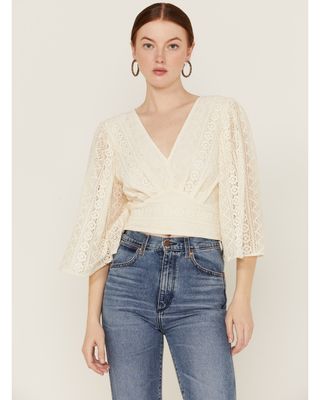 Flying Tomato Women's Woven Ivory Lace Crop Top