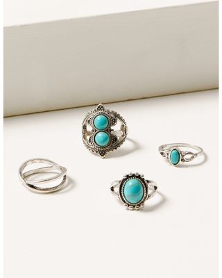Shyanne Women's 4-piece Silver & Turquoise Statement Ring Set
