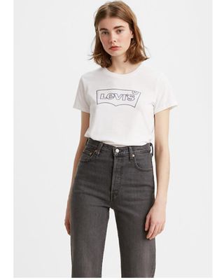 Levi's Women's White Outline Batwing Logo Graphic Tee