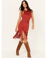 Rock & Roll Denim Women's Faux Suede Fringe Belted Mini Dress