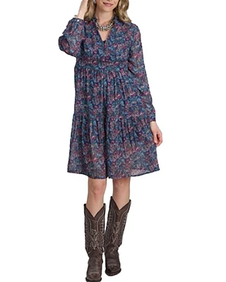 Roper Women's Floral Print Long Sleeve Mini Dress