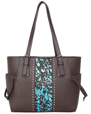 Trinity Ranch Women's Hair-On Turquoise Cowhide Leather Tote Bag