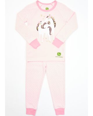 John Deere Toddler Girls' Pink Polka Dot & White Horses Pajamas Set