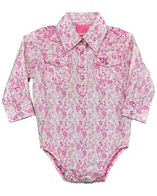Cowgirl Hardware Infant Girls' Pink Paisley Embroidered Long Sleeve Onesie