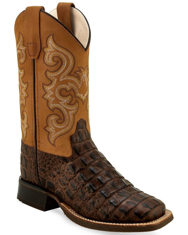Old West Boys' Gator Print Western Boots - Broad Square Toe