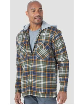 Wrangler Riggs Men's Plaid Print Hooded Zip-Front Work Shirt Jacket - Tall