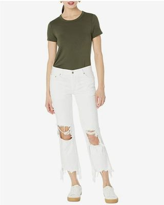 Free People Women's Maggie Mid-Rise Straight Leg White Jeans