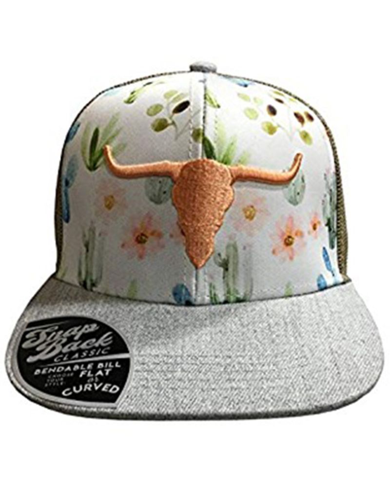 John Deere Women's Farm Girl Floral Print Steerhorn Mesh-Back Ball Cap