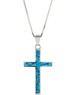 Kelly Herd Women's Blue Opal Cross Pendant Necklace