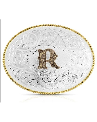 Montana Silversmiths Classic Western Oval Two-Tone Initial Belt Buckle - R