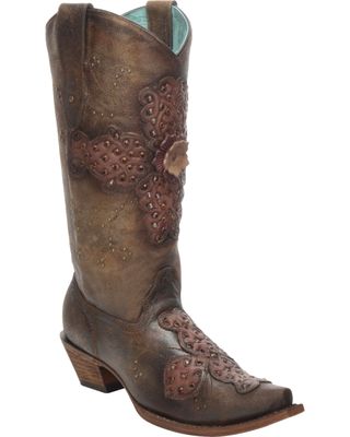 Corral Women's Laser-Cut Inlay Snip Toe Western Boots