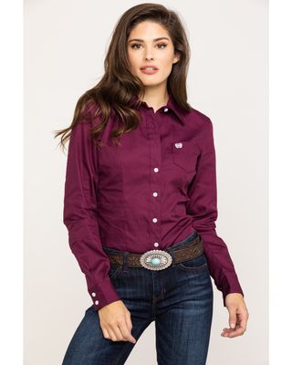 Cinch Women's Burgundy Button Down Long Sleeve Western Shirt