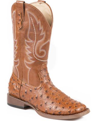 Roper Men's Faux Ostrich Cowboy Boots - Broad Square Toe