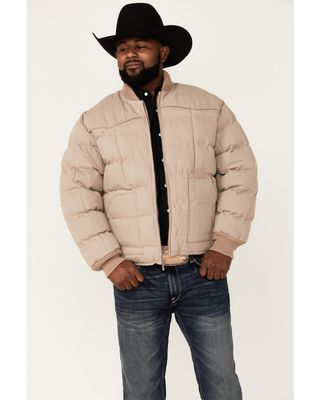 Rodeo Clothing Men's Khaki Canvas Zip-Front Western Puffer Jacket