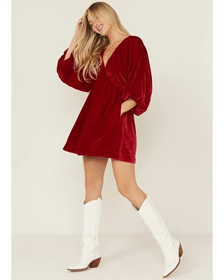 Free People Women's Portia Velvet Long Sleeve Mini Dress