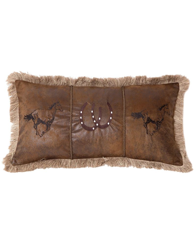 Carstens Home Running Horses Western Faux Leather Throw Pillow