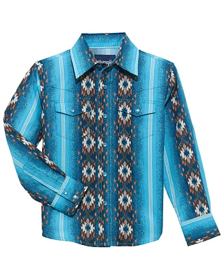 Wrangler Boys' Checotah Southwestern Striped Long Sleeve Pearl Snap Western Shirt