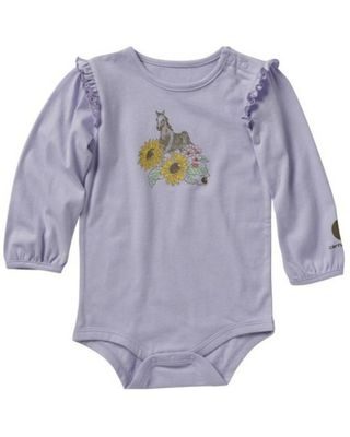 Carhartt Infant-Girls' Sunflower Horse Graphic Long Sleeve Ruffle Onesie