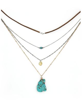 Prime Time Jewelry Women's 4-Piece Silver & Gold Turquoise Layered Necklace Set