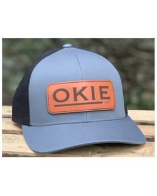 Okie Men's Grey & Black Skeeter Leather Logo Patch Mesh-Back Trucker Cap