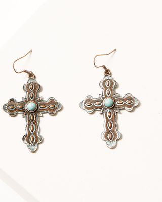 Shyanne Women's Bronze & Turquoise Dangle Cross Earrings
