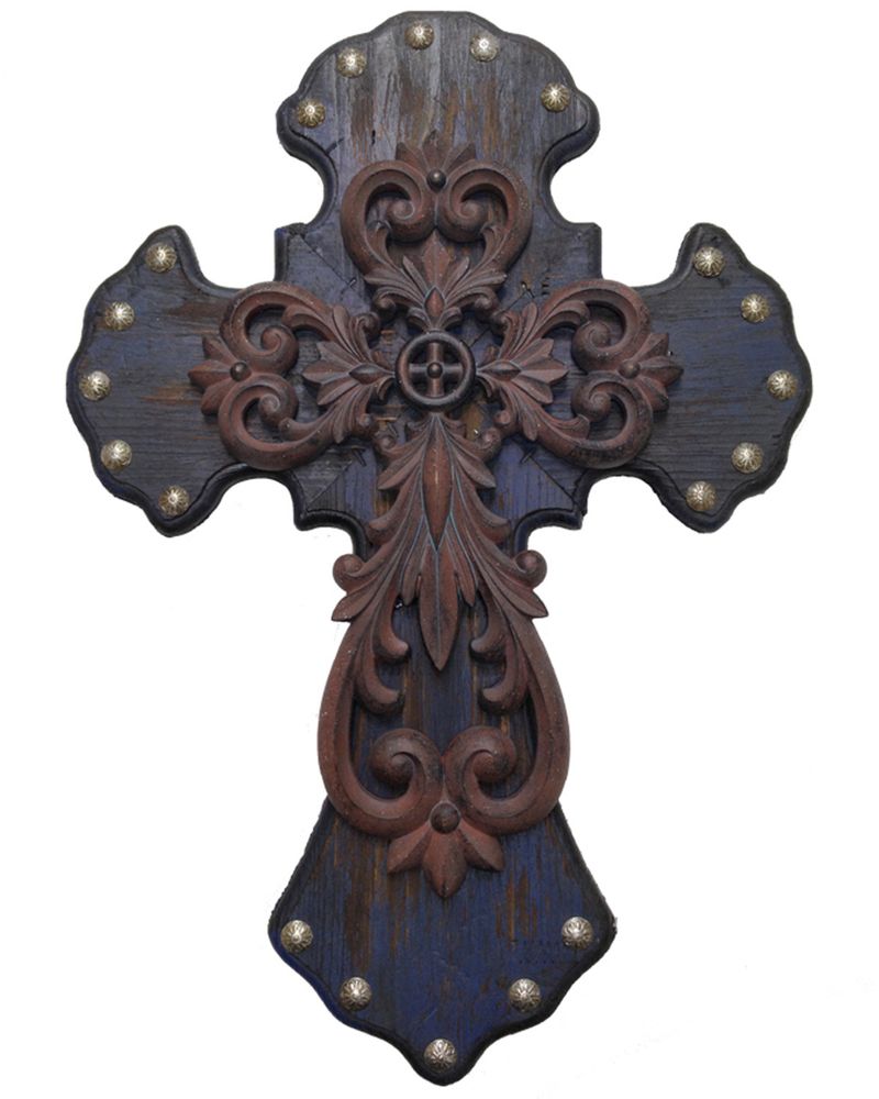 HiEnd Accents Studded Wood Wall Cross with Metal Cross Overlay