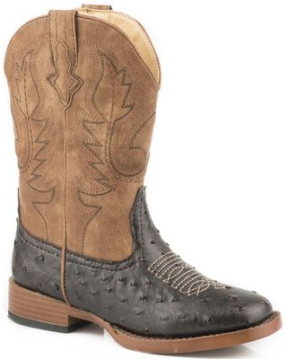 Roper Boys' Faux Ostrich Print Western Boots - Square Toe