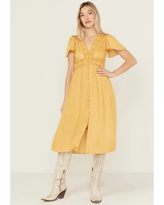 Beyond The Radar Women's Short Sleeve Floral Lace Midi Dress