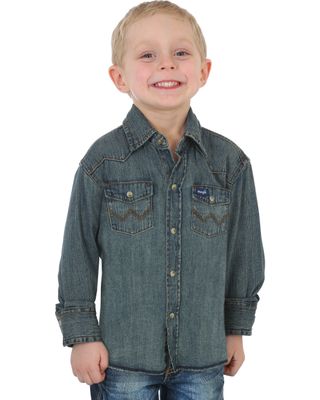 Wrangler Boys' Long Sleeve Snap Western Denim Shirt