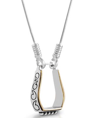 Kelly Herd Women's Two Tone Engraved Western Stirrup Necklace