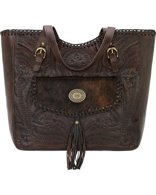 American West Chestnut Brown Annie's Secret Collection Large Zip Top Tote with Secret Compartment