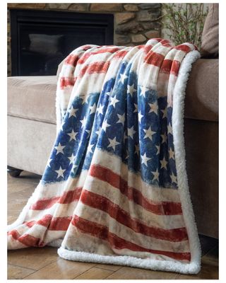 Carstens Home Wrangler Stars & Stripes USA American Flag Sherpa Fleece Throw Blanket