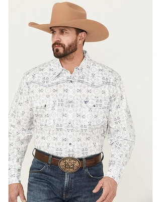 Cowboy Hardware Men's Bandana Print Long Sleeve Pearl Snap Stretch Western Shirt