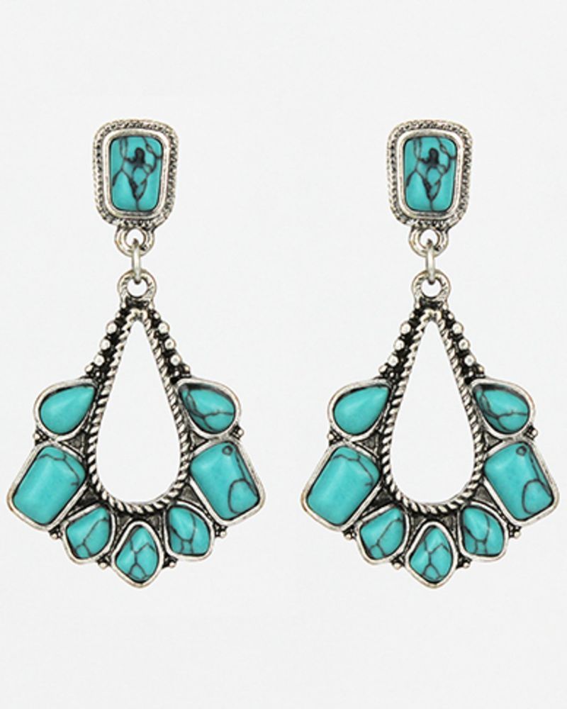 Prime Time Jewelry Women's Silver & Turquoise Stone Chandelier Earrings