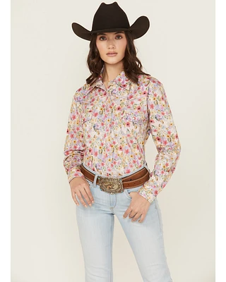 Cowgirl Hardware Women's Floral Monet Long Sleeve Snap Stretch Western Shirt