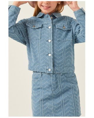 Hayden Girls' Herringbone Textured Denim Jacket