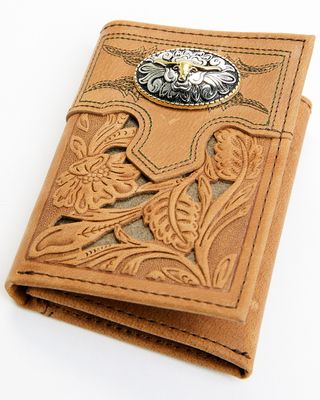 Cody James Men's Floral Embossed Tri-Fold Leather Wallet