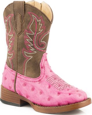 Roper Toddler Girls' Ostrich Print Western Boots - Square Toe