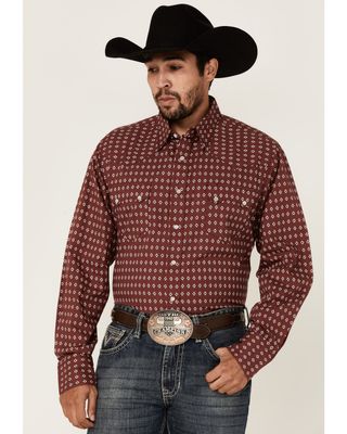 Roper Men's Red Southwestern Geo Print Long Sleeve Snap Western Shirt