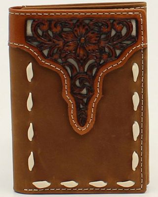 Ariat Men's Floral Tooled Overlay Trifold Wallet