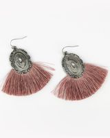 Prime Time Jewelry Women's Silver Concho & Pink Fringe Earrings