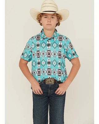 Hooey Boys' Southwestern Print Short Sleeve Button-Down Stretch Polo Shirt